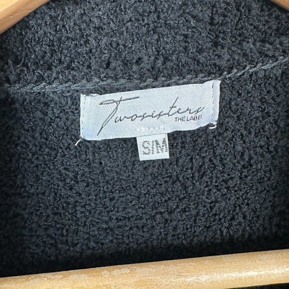 Twosisters The Label  Apollo Open Front Long Cardigan Sherpa Teddy Knit  Black - Picture 9 of 10
